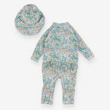 Floral ruffle swimsuit and hat 2pc