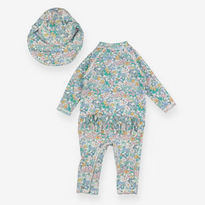 Floral ruffle swimsuit and hat 2pc
