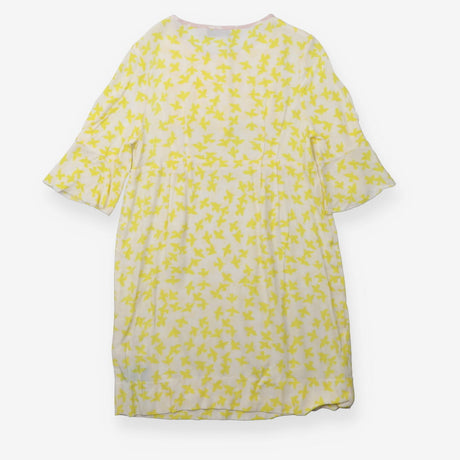 Dress white yellow birds pleated yolk SS
