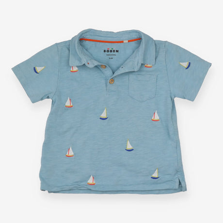 Collared Top - Pale Blue with Sail Boats