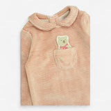 Sleepsuit Collared Velour Pink Stripe with Teddy