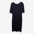 Navy pleated waist midi dress