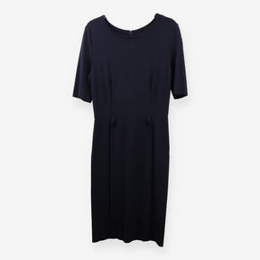 Navy pleated waist midi dress