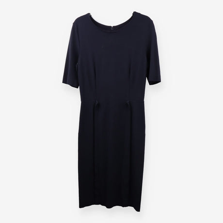 Navy pleated waist midi dress