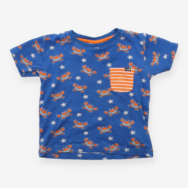 Tee SS blue orange crabs stripe pocket
