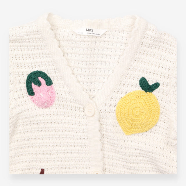 White Knit Cardigan with Fruits