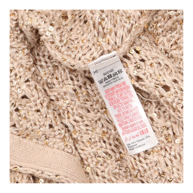 Cardigan Taupe Openwork Crochet Knit Sequin Embell