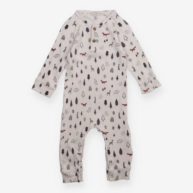 Footless Sleepsuit Grey Ribbed Rabbit & Deer
