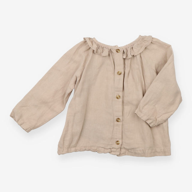 Blouse button through frill collar stone