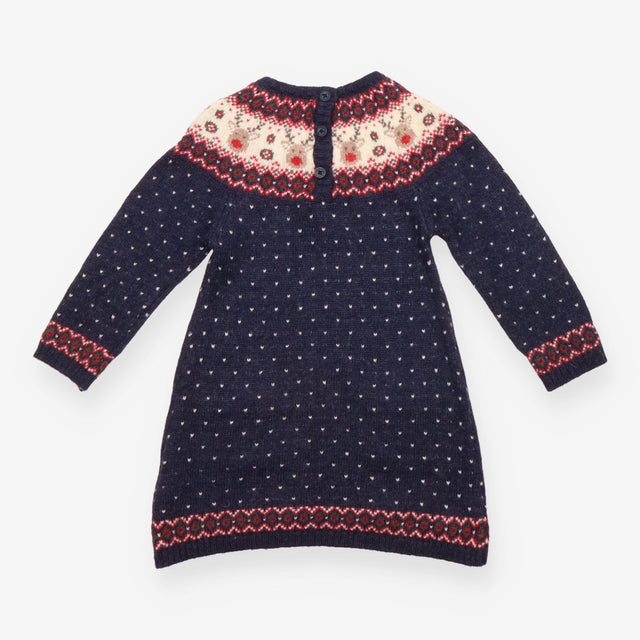 Knit Sweater Dress Navy Reindeer Fairisle