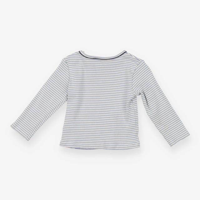 white and blue striped long sleeve 
