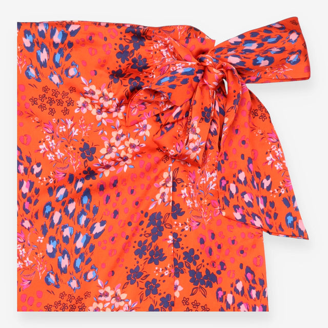 Co-ord Set Orange Floral Leopard Top Wrap Skirt