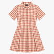 Pink Terracotta Gingham Short Sleeve Shirt Dress