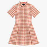 Pink Terracotta Gingham Short Sleeve Shirt Dress