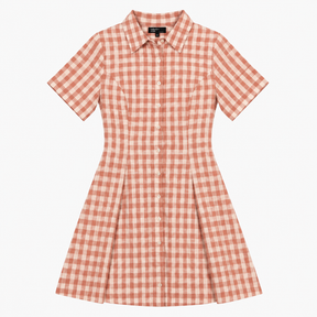Pink Terracotta Gingham Short Sleeve Shirt Dress