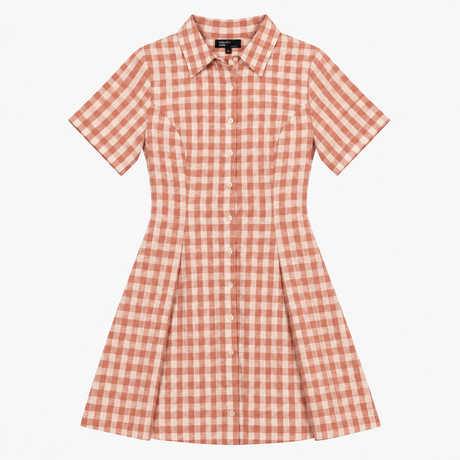 Pink Terracotta Gingham Short Sleeve Shirt Dress