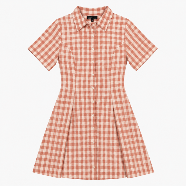 Pink Terracotta Gingham Short Sleeve Shirt Dress