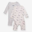 White and Blue Striped Sleepsuits with Trains