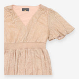 Dress V-Neck Flutter Sleeve Metallic Gold Sparkle