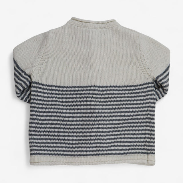 Knit Cardigan White with Grey Stripes