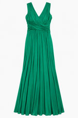Emerald Green Ruched V-Neck Maxi Dress