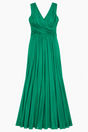 Emerald Green Ruched V-Neck Maxi Dress