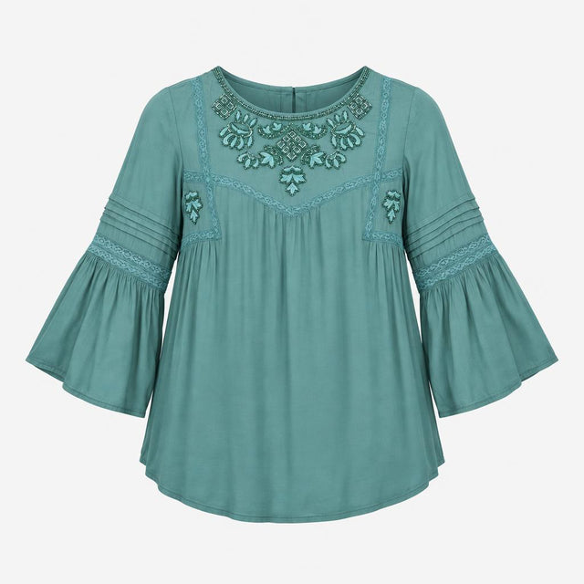 Teal Green 100% Viscose Beaded Hand Embroidered La
