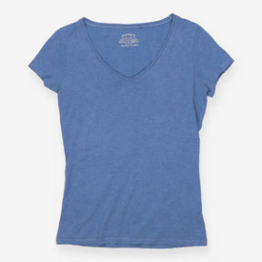 Blue Cotton Modal V Neck Short Sleeve T-Shirt Top