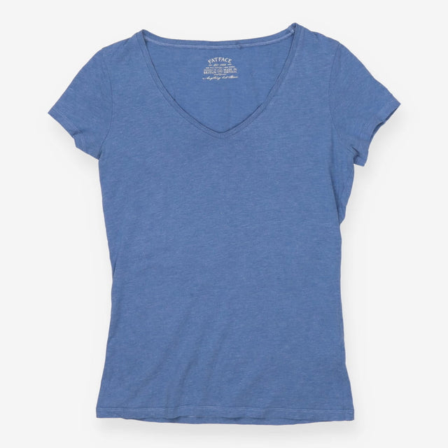 Blue Cotton Modal V Neck Short Sleeve T-Shirt Top
