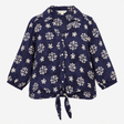 Blouse Printed Tie Front Navy Viscose Long Sleeve