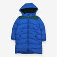 Long blue coat fleece lined hood green stripe