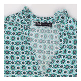Blue Green Geometric V‑Neck Blouse – 3/4 Sleeve