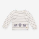 Sweater knit white grey striped with sheep