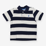 Navy and white striped polo shirt