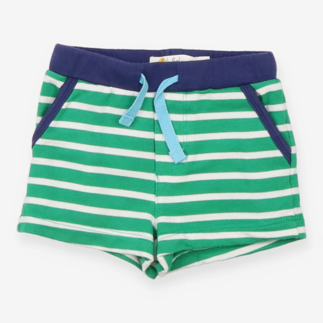 Shorts green stripe navy trim