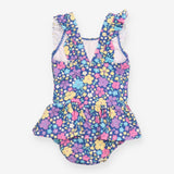 Swimsuit with Nappy Liner Blue Flowers