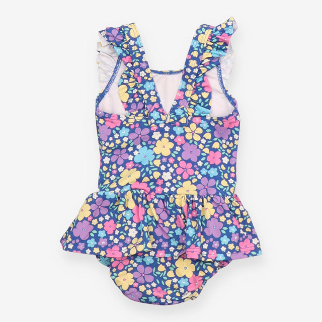 Swimsuit with Nappy Liner Blue Flowers
