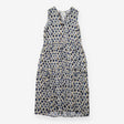 Maxi Dress Navy Cream Abstract Print Tiered Sleeve