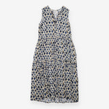 Maxi Dress Navy Cream Abstract Print Tiered Sleeve