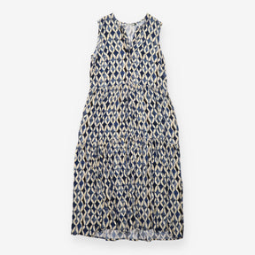Maxi Dress Navy Cream Abstract Print Tiered Sleeve