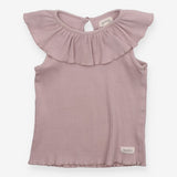 Tee rib large frill neck sleeveless heather