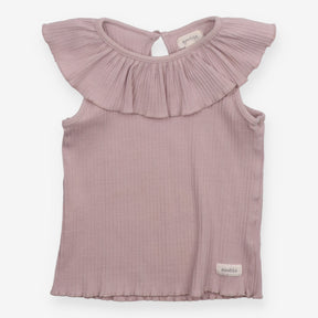 Tee rib large frill neck sleeveless heather