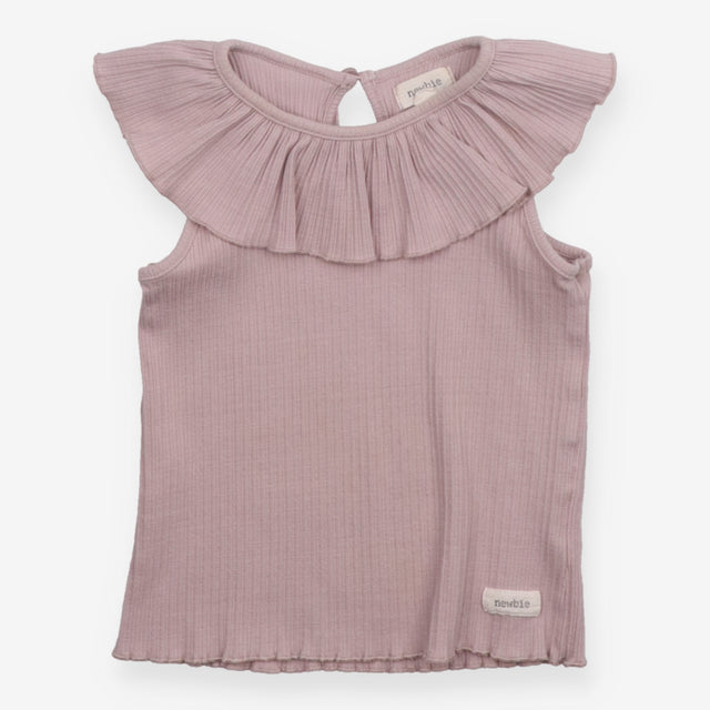 Tee rib large frill neck sleeveless heather