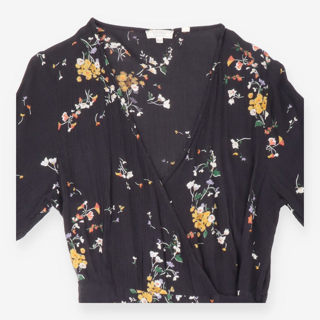 FatFace Black Ditsy Floral Wrap Short Sleeve Midi 