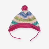 Bobble hat Multi Stripe Pink Fleece Lining