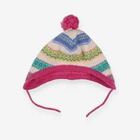 Bobble hat Multi Stripe Pink Fleece Lining