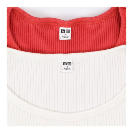 Uniqlo Mini Ribbed T‑Shirt – White & Brick 2pk