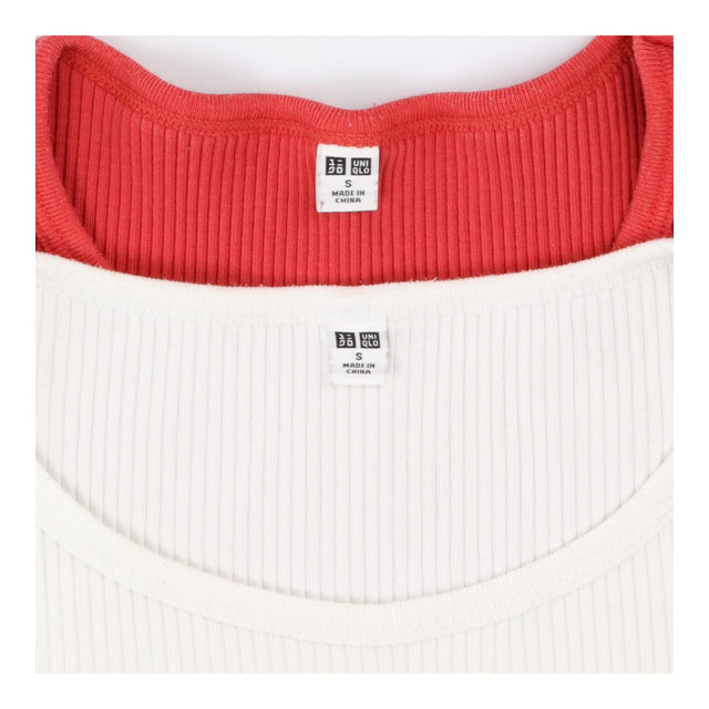 Uniqlo Mini Ribbed T‑Shirt – White & Brick 2pk