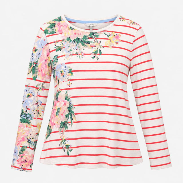 White Pink Striped Floral 100% Cotton Lottie Long 