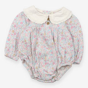 Bodysuit Long Sleeved White Collared Floral